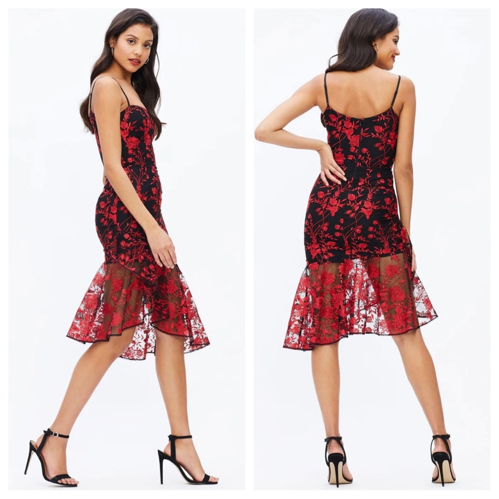 Dress The Population Cantrelle Floral Embroidered Asymmetrical Dress 802